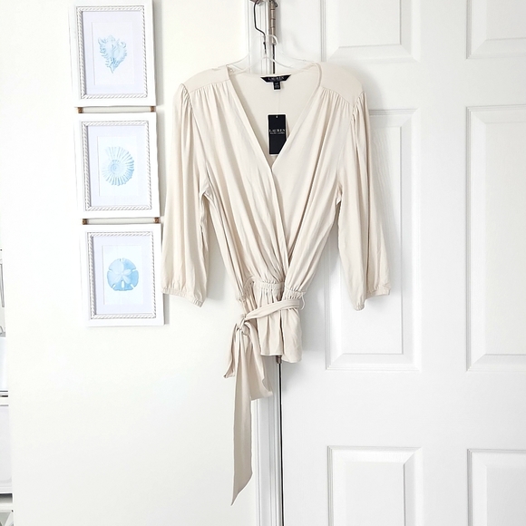Ralph Lauren - Winter Cream Tie-Waist Loose Flowy Blouse/Top, Size S, NWT - Picture 1 of 7